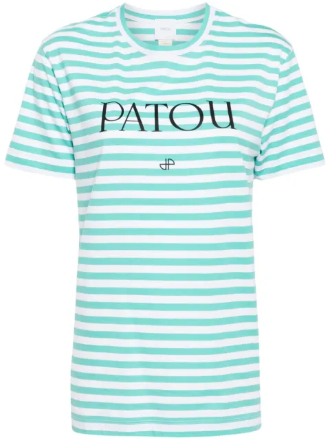 Patou striped logo-print T-shirt Blue JE03299995058
