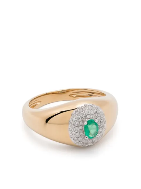 Yvonne Léon 18kt yellow gold mini Chevalière Pompadour diamond and emerald signet ring Gold MINICHEVAPOMPAEMEOJ