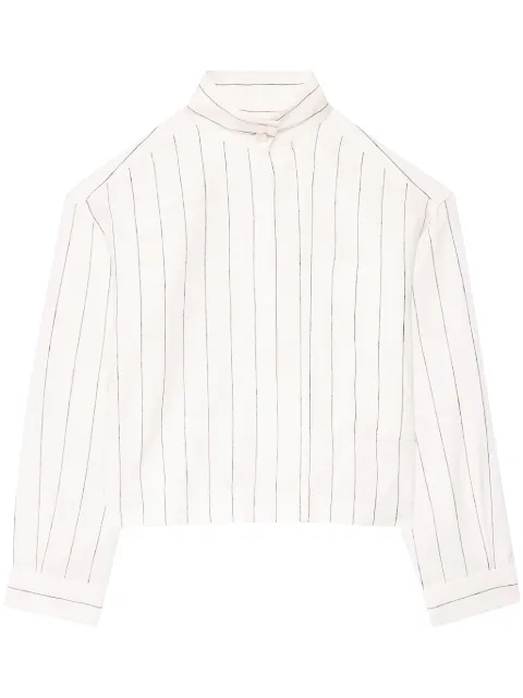 Another Tomorrow striped high-neck linen top White A224BL073LI