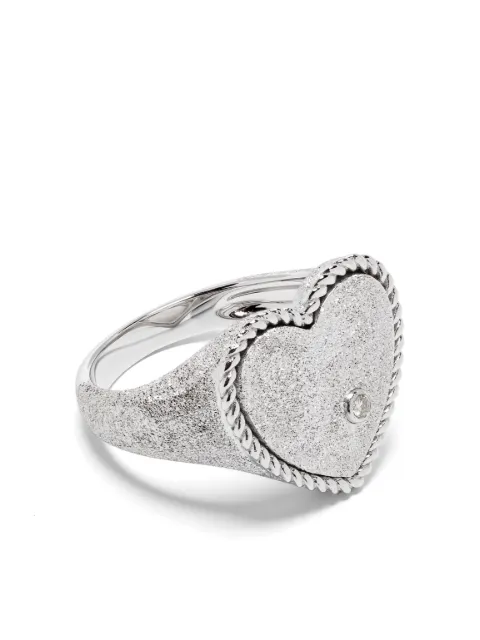 Yvonne Léon 9kt white gold Chevalière Coeur Pailletée signet ring Silver CHEVACOEURPAILLETOB