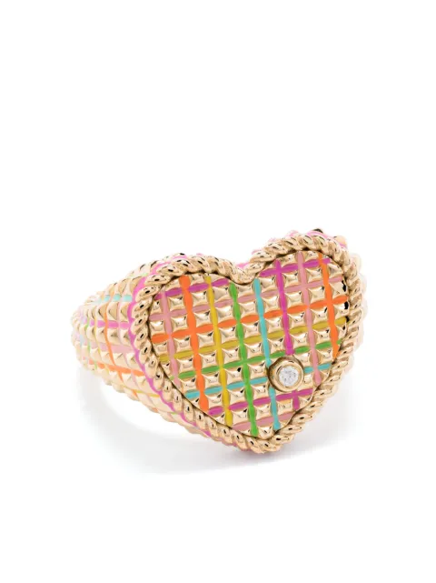 Yvonne Léon 9kt yellow gold Chevalière Coeur Picotti Email diamond signet ring Gold CHEVACOEURPICOULOJ