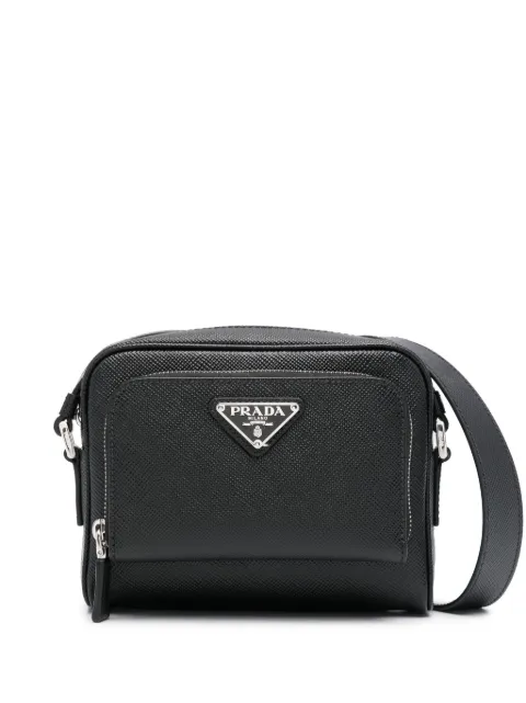 Prada enamel-logo messenger bag Black 2VH172VDTO2FAD