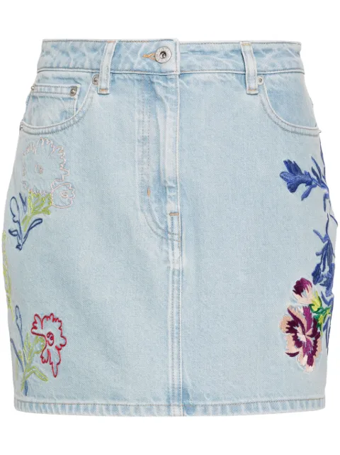 Kenzo floral-embroidered denim mini skirt Blue FE52DJ2806B4