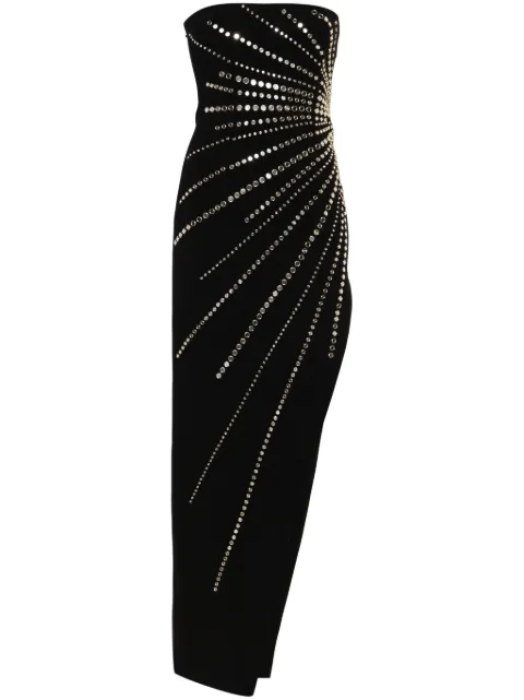 NISSA mirrored-studs asymmetric maxi dress Black RS14796BLACK