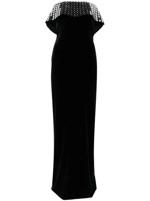 NISSA mirror-embellished velvet gown Black RS14544BLACK