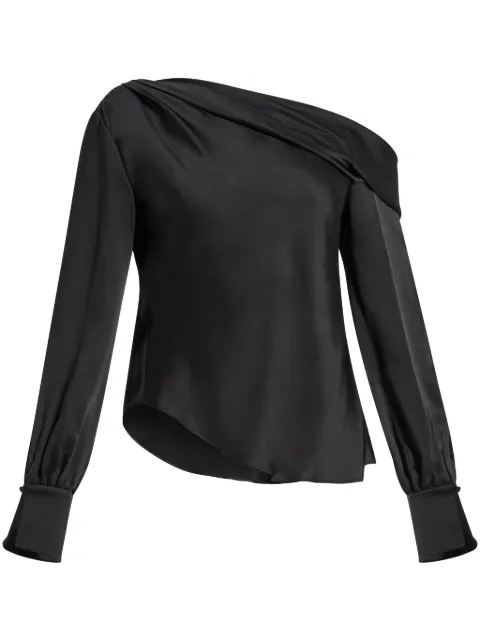 SIMKHAI Alice cold-shoulder satin blouse Black SI2081Q