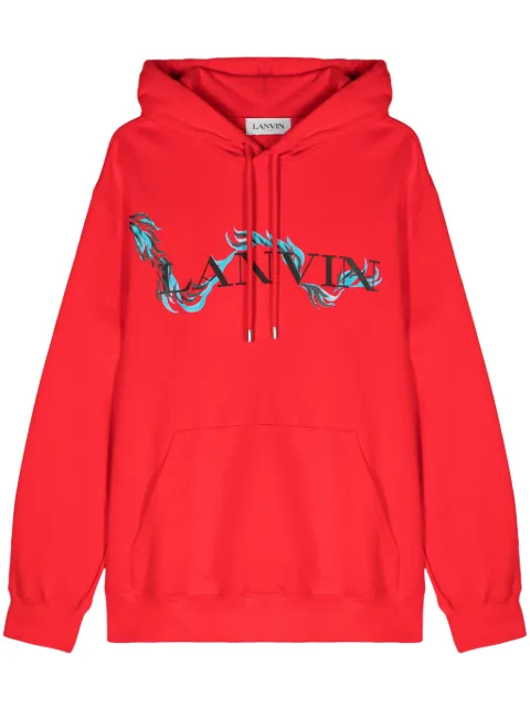 Lanvin dragon-print cotton hoodie Red RUHO0009J109P24
