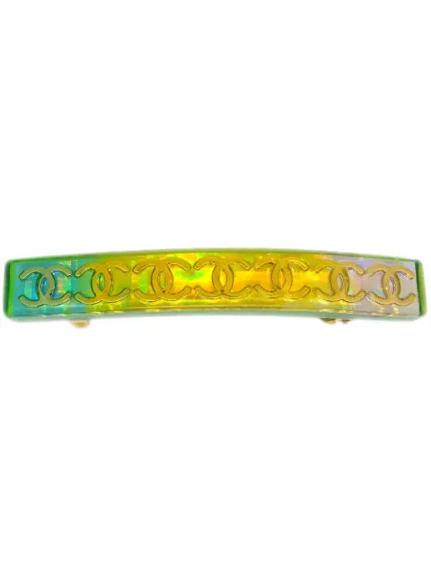 CHANEL Pre-Owned CC-logo gold-plated hair clip Green HA61