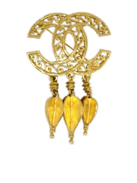 CHANEL Pre-Owned 1995 CC drop-design brooch Gold B95A