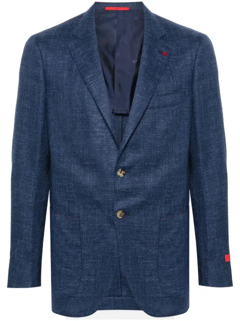 Isaia brooch-detail mélange blazer Blue 714597590810