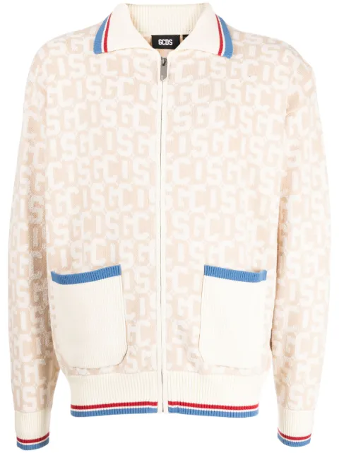 GCDS logo intarsia-knit zip-up cardigan Neutrals A1CM2001KB3