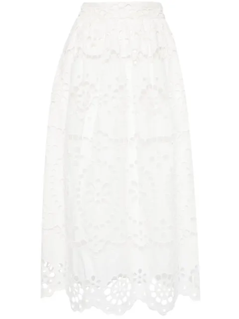 ZIMMERMANN Lexi embroidered linen midi skirt White 9167SRS245