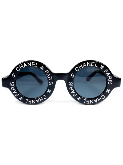 CHANEL Pre-Owned 1993 logo-print round-fame sunglasses Black CHANELPARISBLACKSUNGLASSES