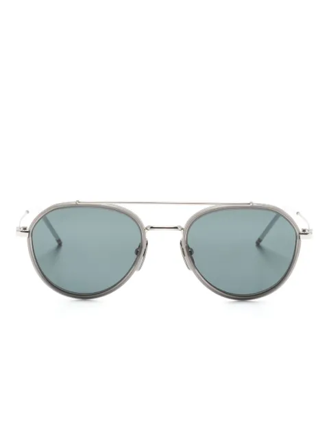 Thom Browne Eyewear logo-engraved pilot-frame sunglasses Silver UES801AG0003