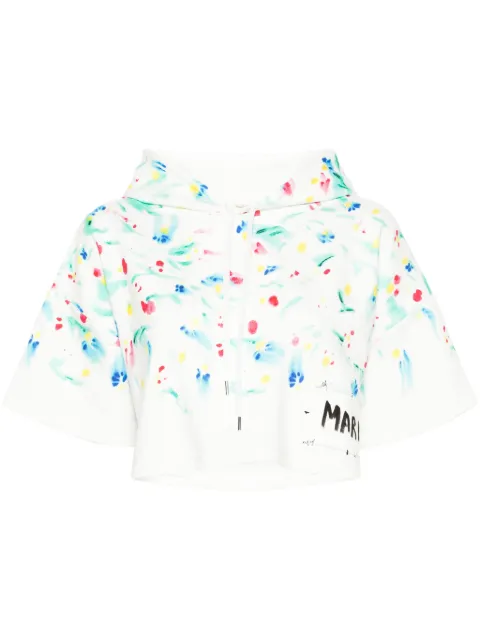 Marni floral-print cotton hoodie White FLJE0177XPUSS01