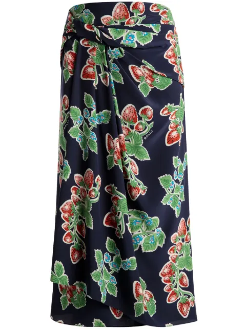 Bally strawberry-print silk midi skirt Blue WSK014SE141