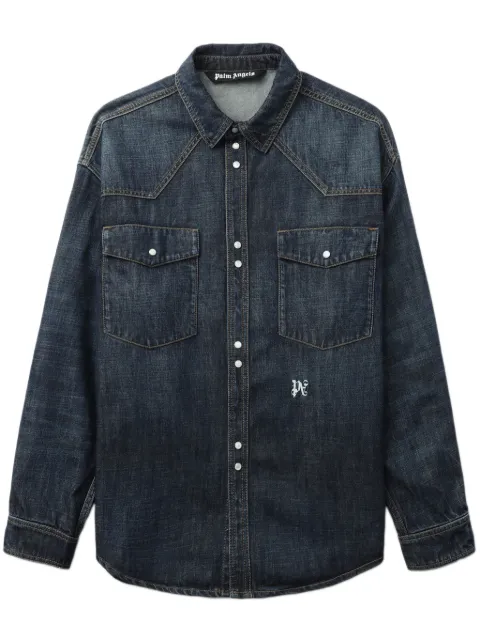 Palm Angels logo-embroidered denim shirt Brown PMYD023R24DEN0014501