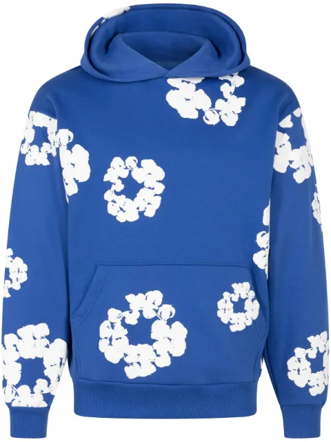 Denim Tears wreath-print cotton hoodie Blue DT10