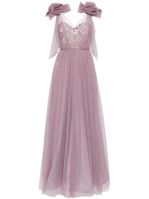Badgley Mischka floral-appliqué tulle gown Purple EG4196