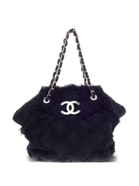 CHANEL Pre-Owned 2009 large Crochet Nature tote bag Black CHANELBLACKFRINGETWEEDTOTE