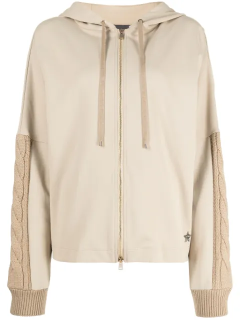 Lorena Antoniazzi cable knit-panelled hoodie Brown A2372FE19A3674