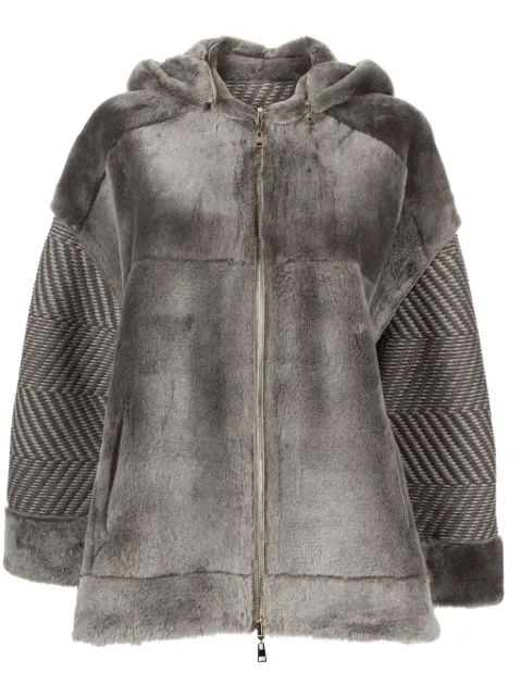 Lorena Antoniazzi sheepskin hooded jacket Grey A2351CP23A485