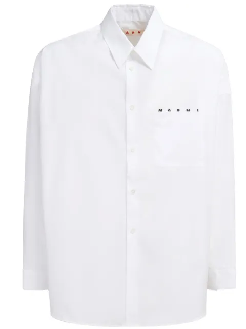 Marni white organic poplin shirt with peeping Marni logo White CUMU0061P2USCT88