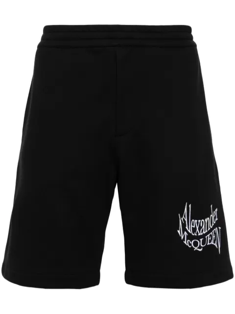 Alexander McQueen logo-embroidered cotton track shorts Black 781880QXAAM