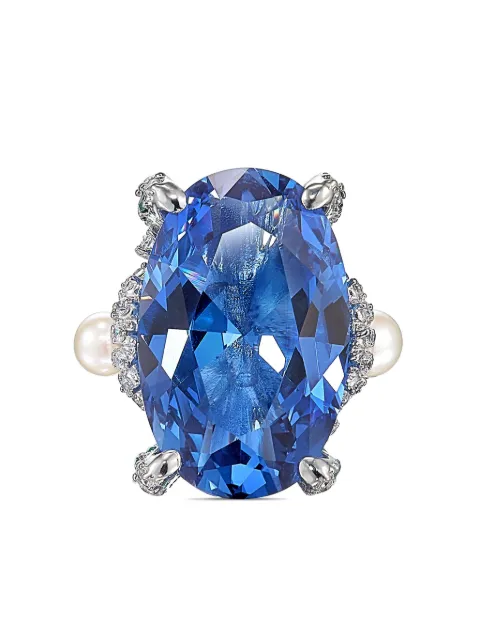 Anabela Chan 18kt white gold vermeil Aqua Mermaid gemstone and pearl ring Blue AC21MT07RSWGBS