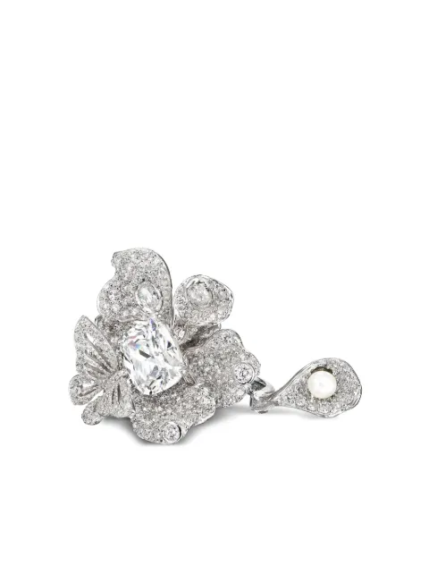 Anabela Chan 18kt white gold Diamond Peony Butterfly diamond and pearl ring White AC17EG11RSWGWD