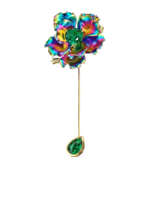 Anabela Chan 18kt yellow gold Bloom emerald pin Green AC20AB04BABAGE