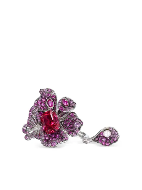 Anabela Chan 18kt white gold vermeil Ruby Peony Butterfly gemstone ring Red AC17EG11RSBGRR