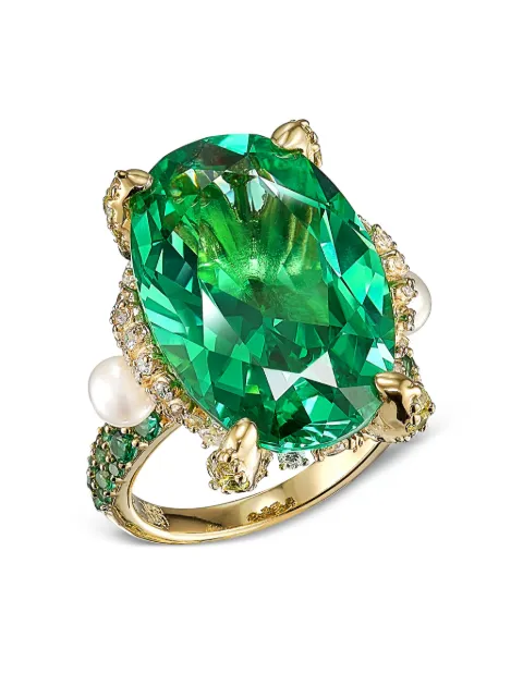 Anabela Chan 18kt yellow gold vermeil Tourmaline Mermaid gemstone and pearl ring Green AC21MT07RSYGGT