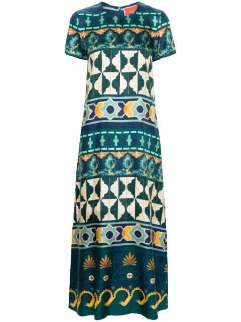 La DoubleJ geometric-print silk swing dress Green DRE0001SIL001REA01GR04