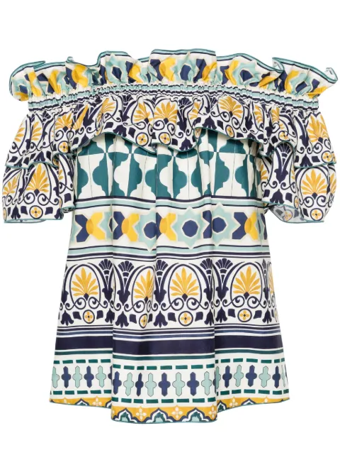 La DoubleJ Breakfast geometric-print blouse Blue TOP0124COT039REA02WH03