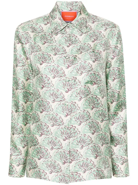 La DoubleJ Boy fans-print silk shirt Green SHI0001SIL001FAN01GR11