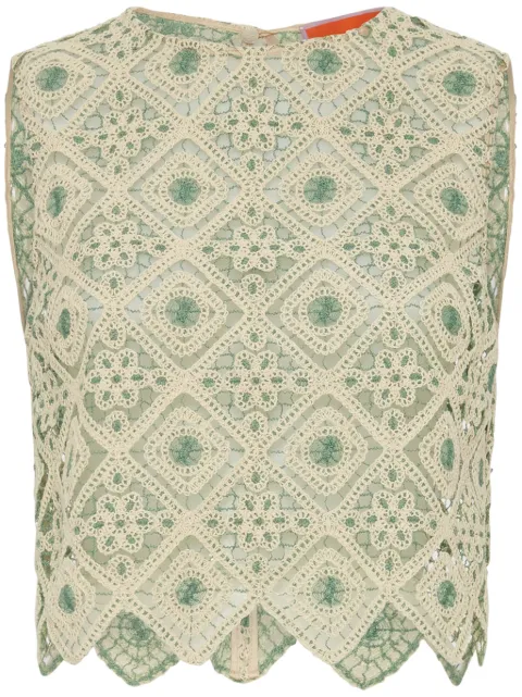 La DoubleJ Aria macramé cropped blouse Neutrals TOP0125JCQ078AGU01WH03