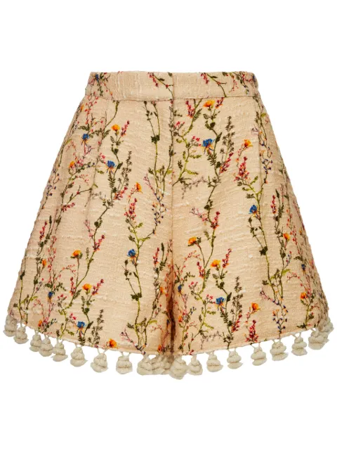 La DoubleJ Playa floral-embroidered cotton-blend shorts Neutrals TRO0124COT051PRI01WH03