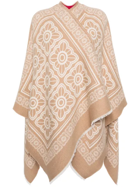 La DoubleJ Tiles-print reversible poncho Brown SCA0048WOL015MIX03BR04