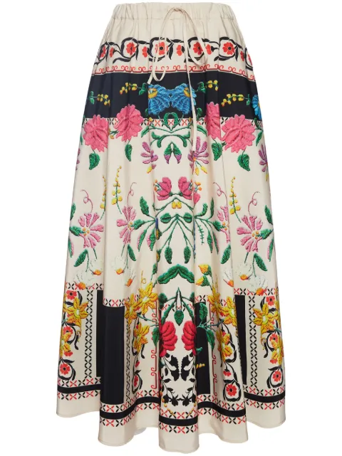 La DoubleJ Piazza Placée-print midi skirt Neutrals SKI0106FAI002PLA04WH04