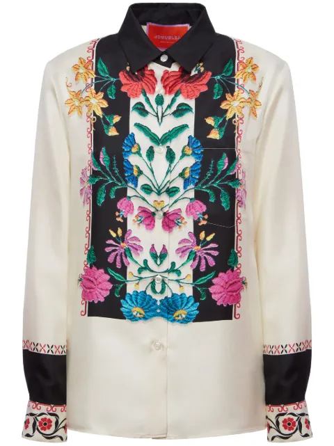 La DoubleJ Boy floral-embroidered silk shirt Neutrals SHI0040SIL006PLA04WH04