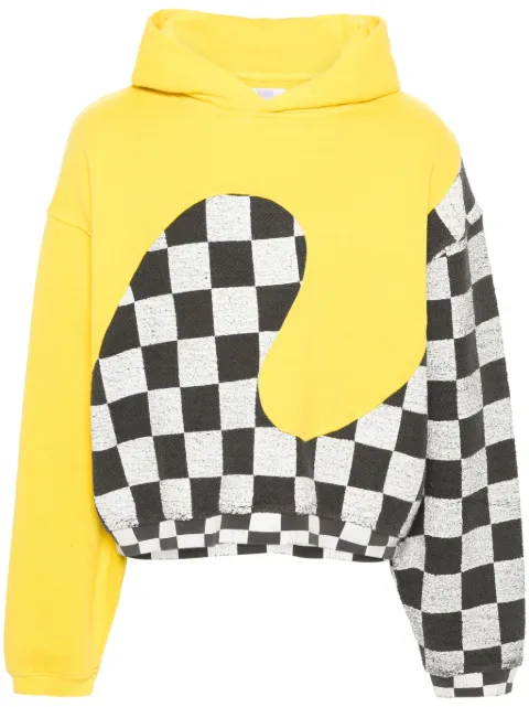 ERL check-pattern panelled cotton hoodie Yellow ERL08T022