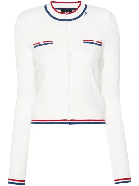 GCDS striped-trim ribbed cardigan White A1CW1801KA3