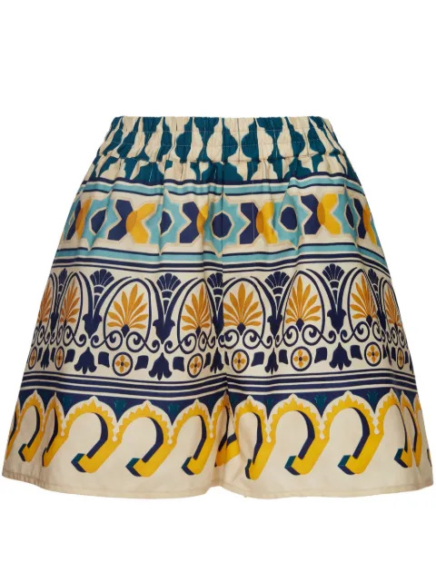 La DoubleJ abstract-pattern cotton shorts Blue TRO0117COT039REA02WH03