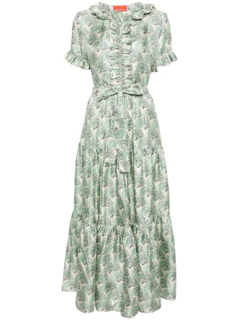 La DoubleJ fan-print maxi dress Green DRE0017SIL001FAN01GR11