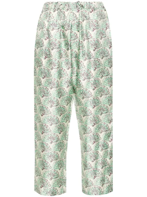 La DoubleJ Fans-print silk trousers Green TRO0053SIL001FAN01GR11