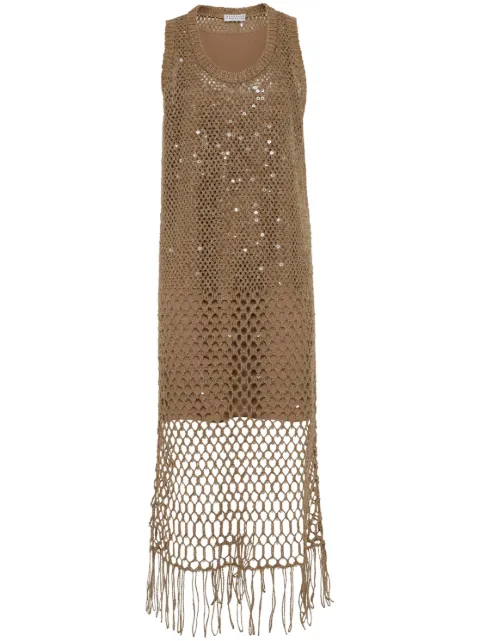 Brunello Cucinelli sequin-embellished knitted dress Brown MCBR02A90C9543