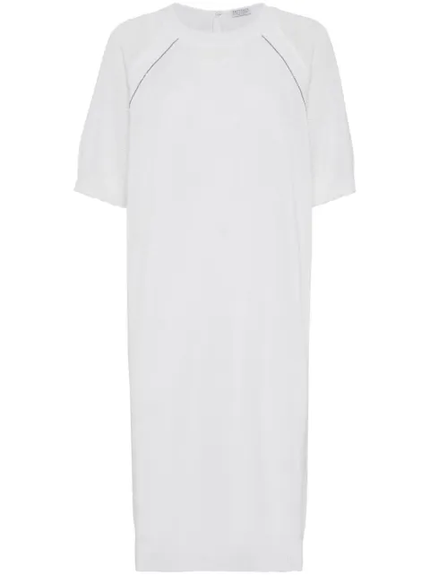 Brunello Cucinelli Monili-trim knit-cotton T-shirt dress Neutrals M78764A90C159