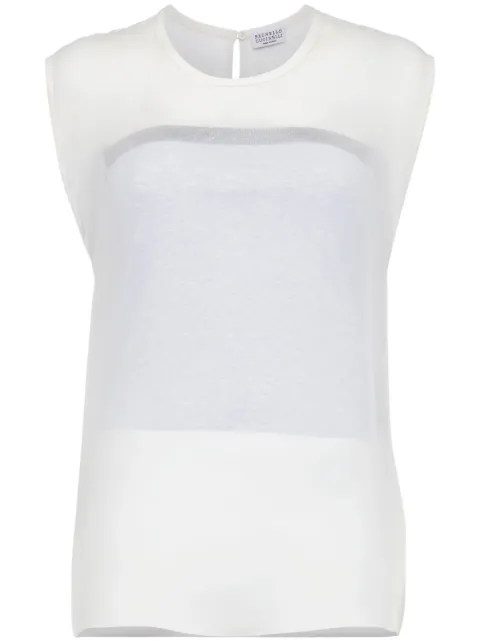 Brunello Cucinelli sheer sleeveless blouse Neutrals MF940EQ600C600
