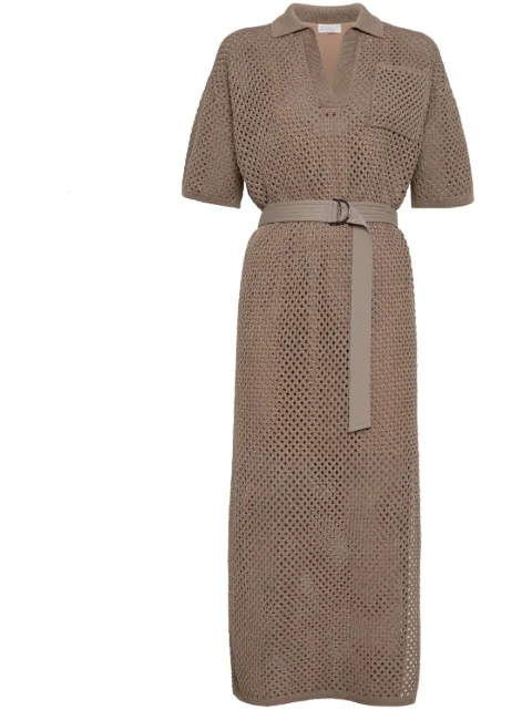 Brunello Cucinelli crochet-knit cotton midi dress Brown M78764A95C9447